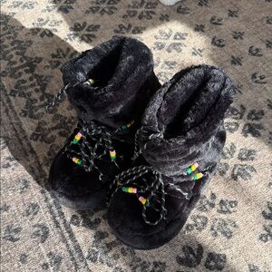 Steve Madden Black Faux Fur Boots with Multicolor Beads